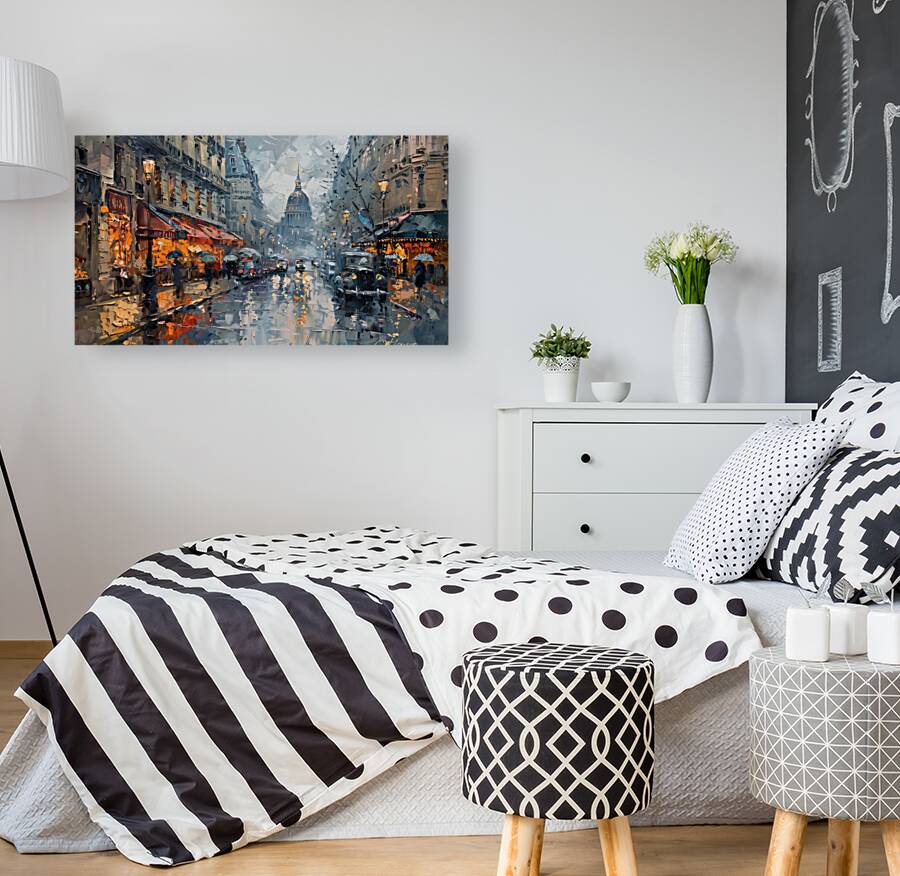 A captivating depiction of a bustling Parisian  d Reproduction