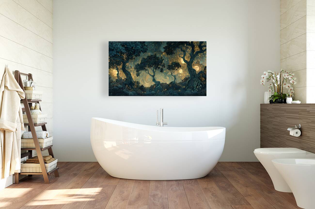 A mystical forest bathed in the soft glow of mo d Reproduction