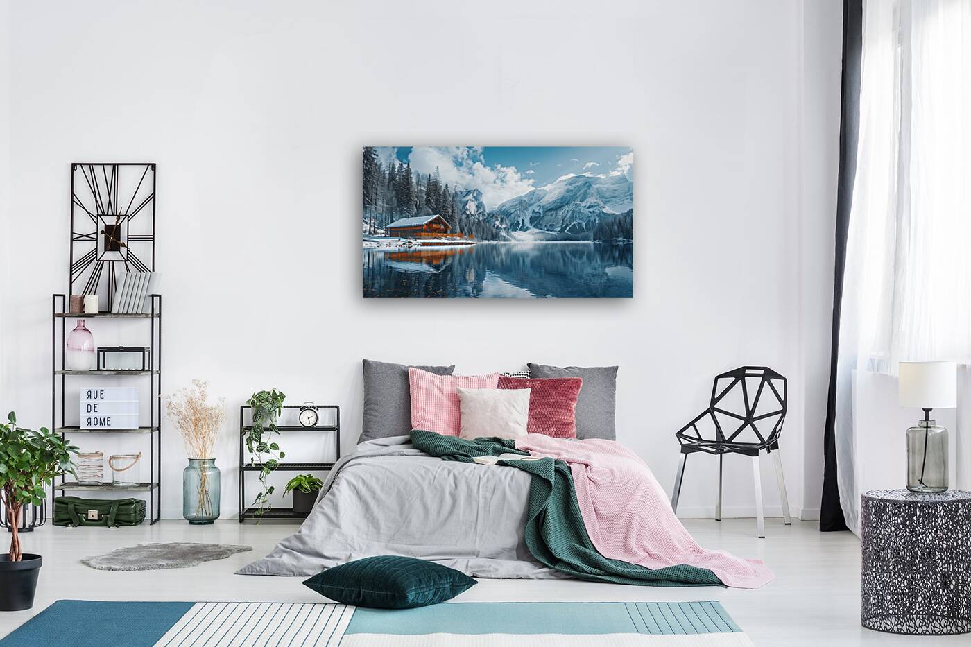 A serene mountain lake surrounded by snow cappe 8 Reproduction