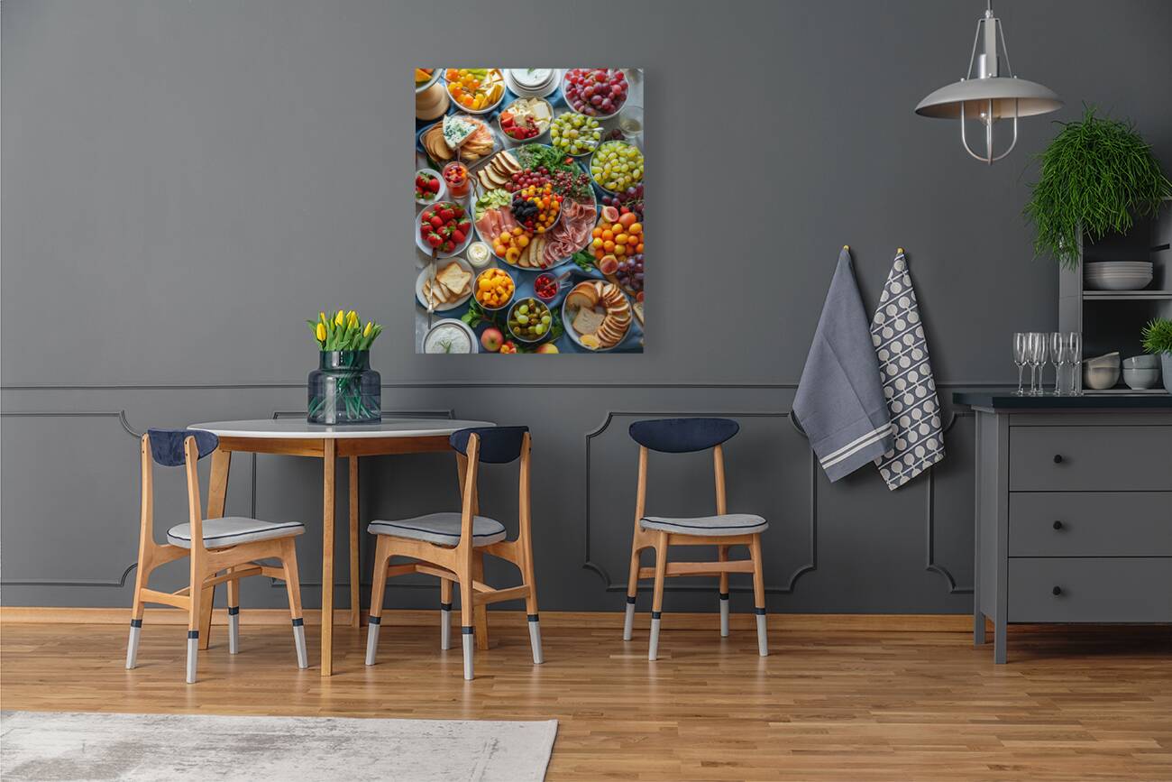 a top view of colorful table set with many diff 2 Reproduction