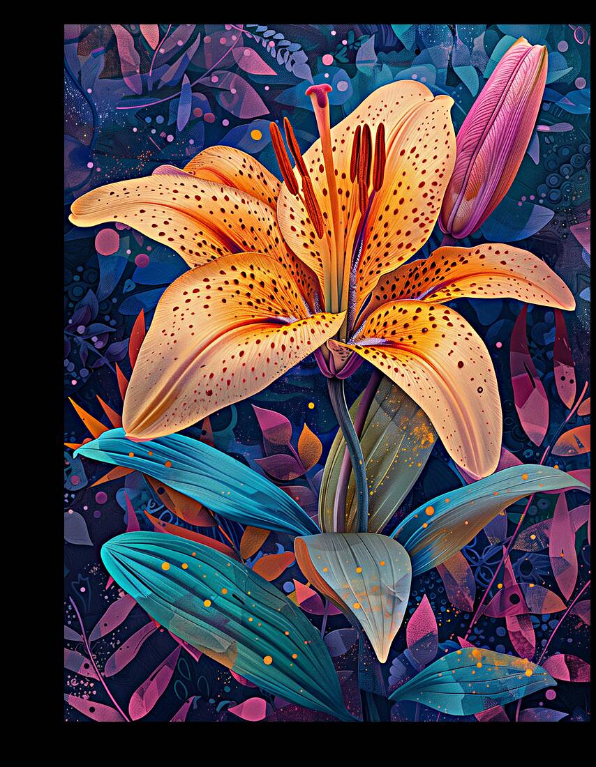 A vibrant lily flower in full bloom depicted wi 5 Reproduction