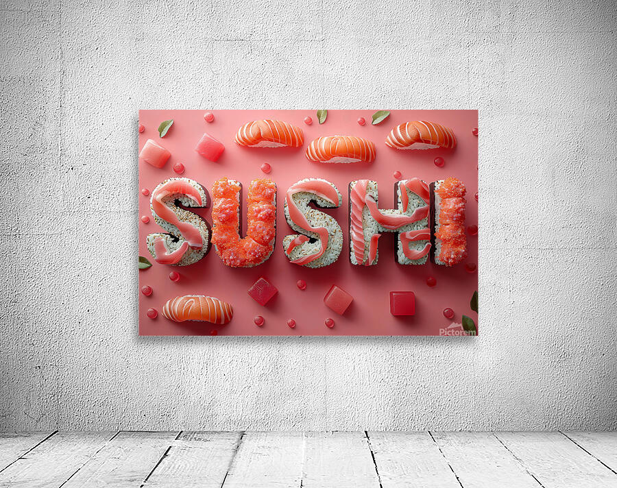 3d letters SUSHI with sushi food and accessorie 7 Wall Preview