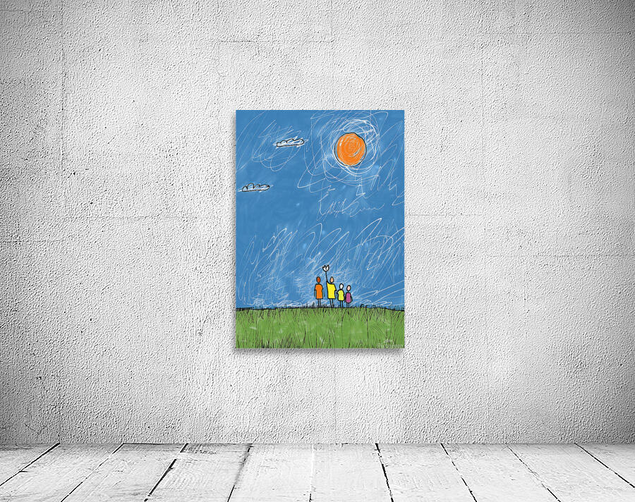 a happy family of four look at sky by Allie Bro f Wall Preview