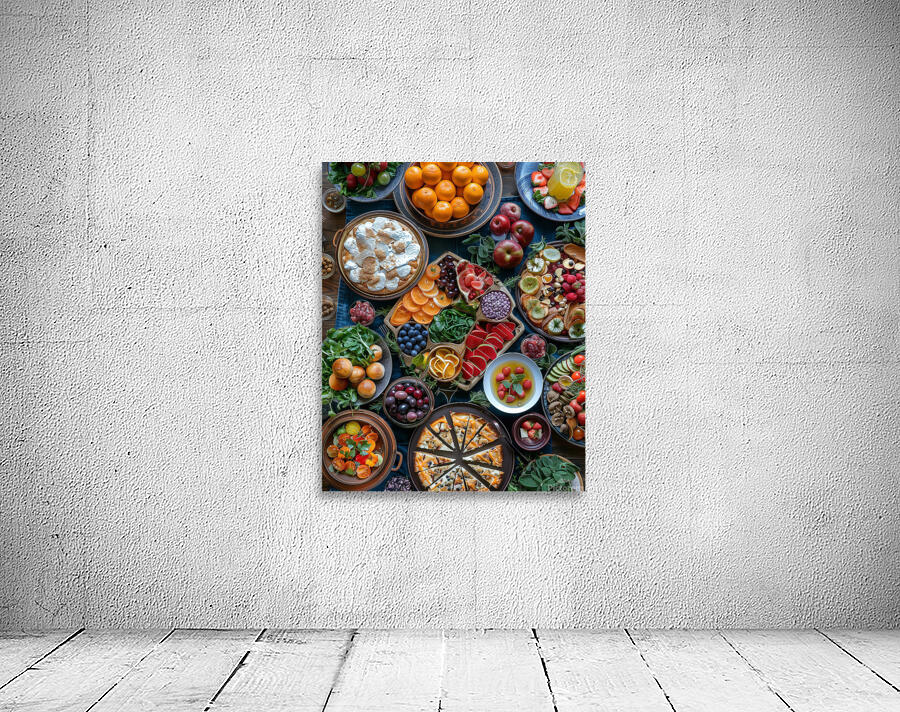 a top view of colorful table set with many diff 5 Wall Preview