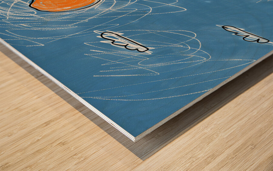 a happy family of four look at sky by Allie Bro f Wood print