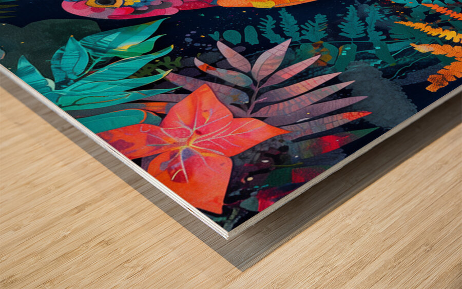 A painting in the style of imitation batik psyc 0 1717467594.5503 Wood print