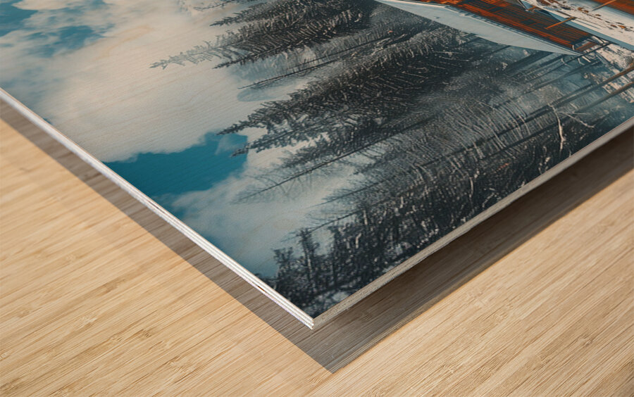 A serene mountain lake surrounded by snow cappe 8 Wood print