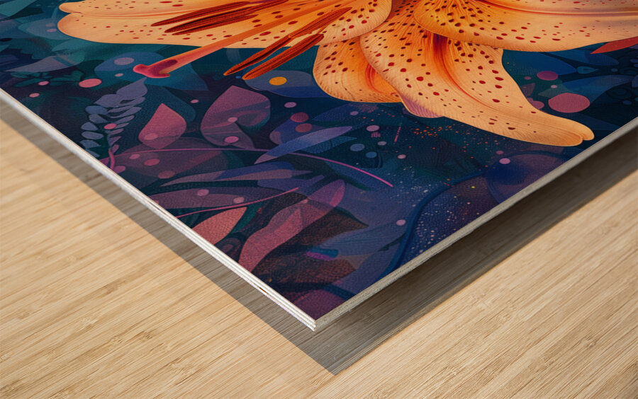 A vibrant lily flower in full bloom depicted wi 5 Wood print