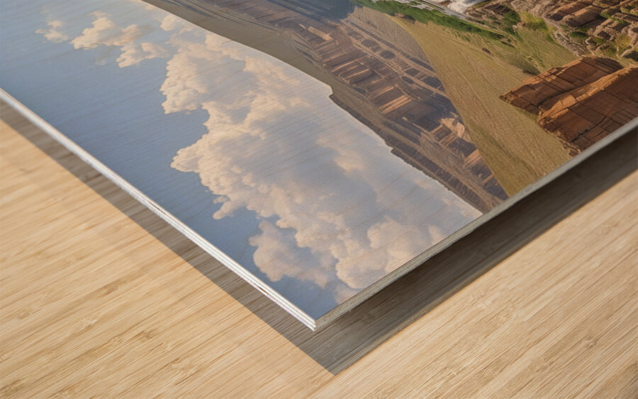 Aerial view of the earths canyon with a huge wa b Wood print