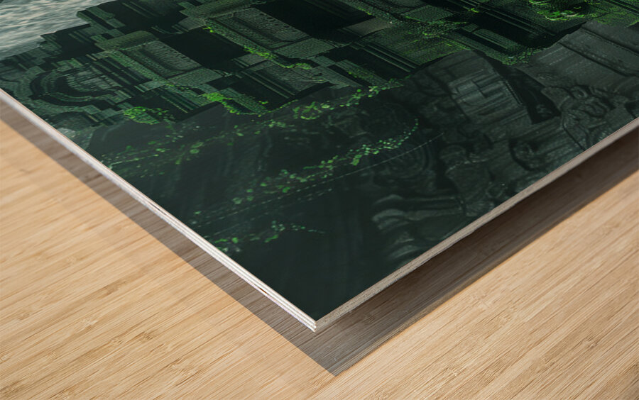 An ancient temple entrance stairs leading down  d Wood print