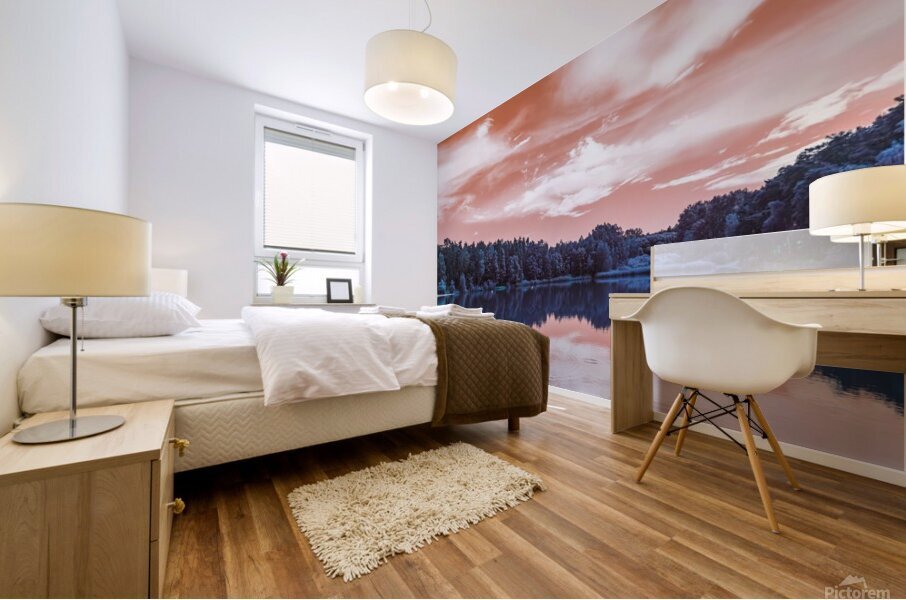 lake sky clouds trees reflection Mural print