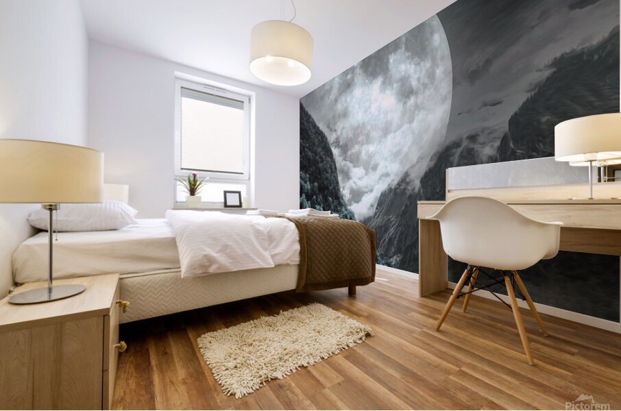 moon lake reflection night Mural print