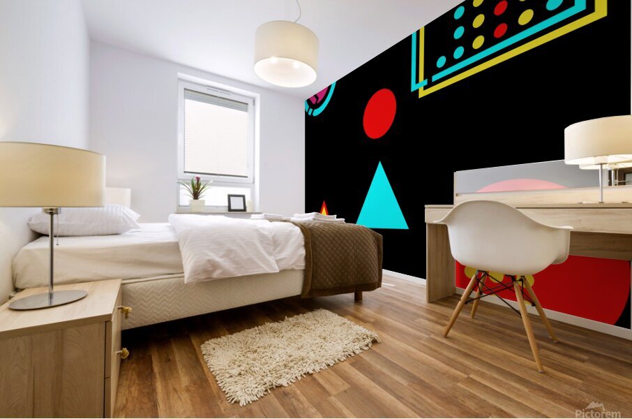 retro zigzags circle triangle Mural print