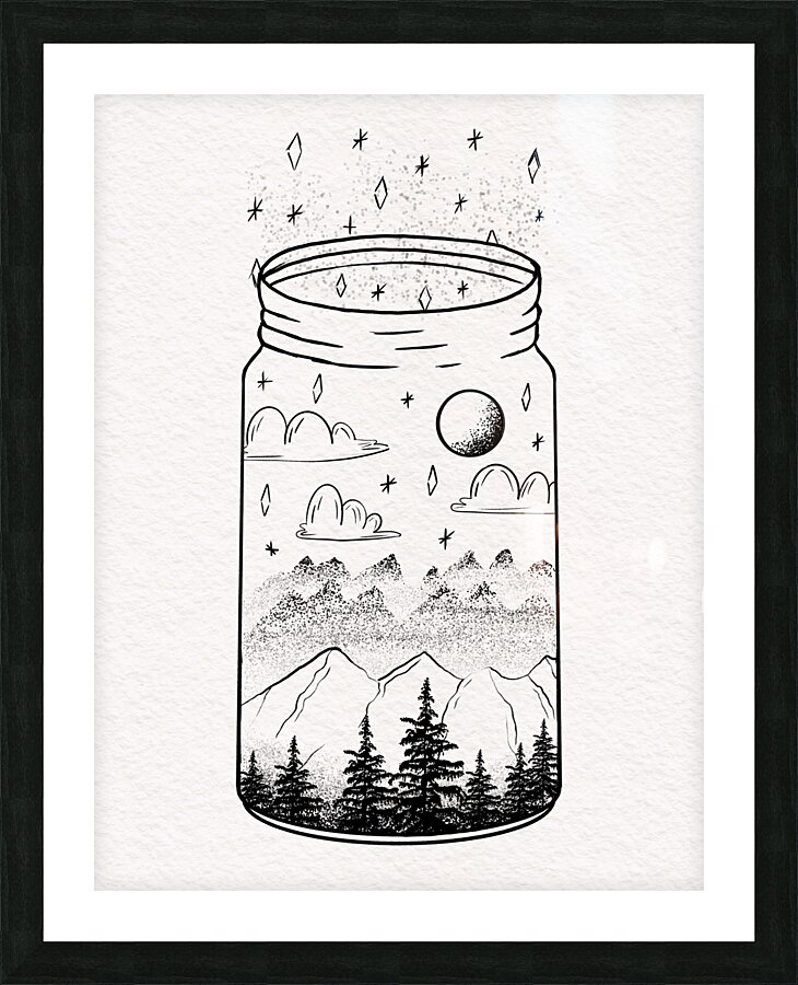 jar moon mountain clouds tree Picture Frame print