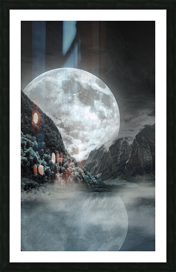 moon lake reflection night Picture Frame print