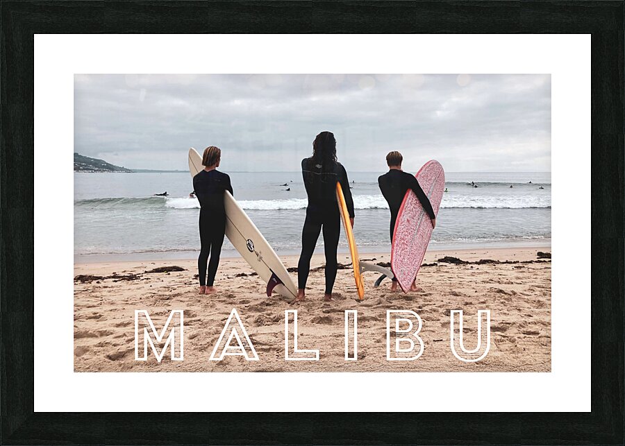 Three Surfers at Malibu with Text Picture Frame print