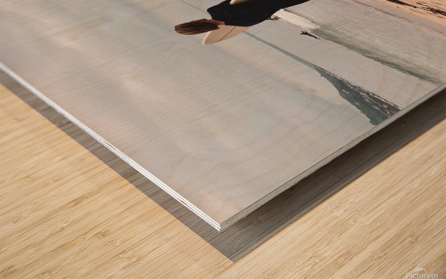 Three Surfers at Malibu with Text Wood print