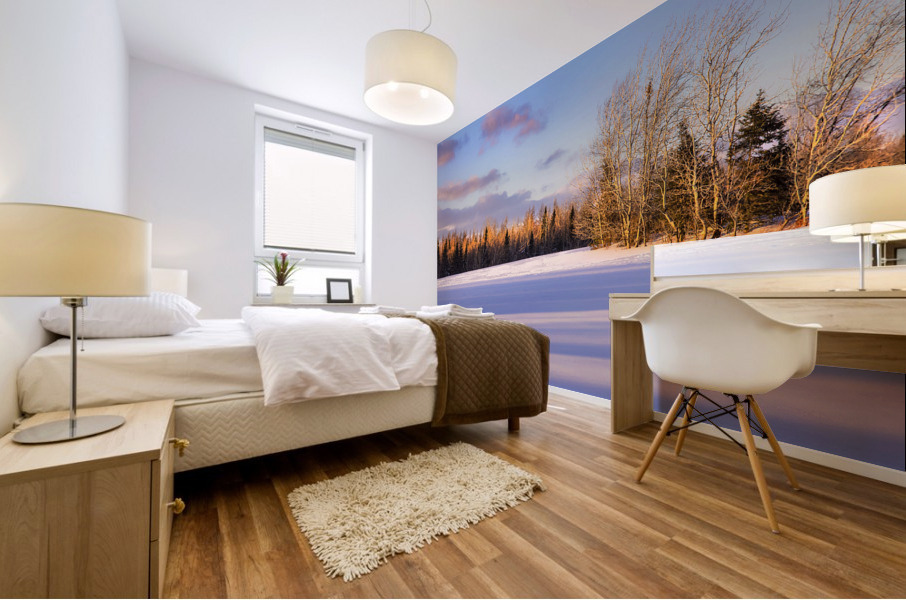 Sunset in snow Mural print