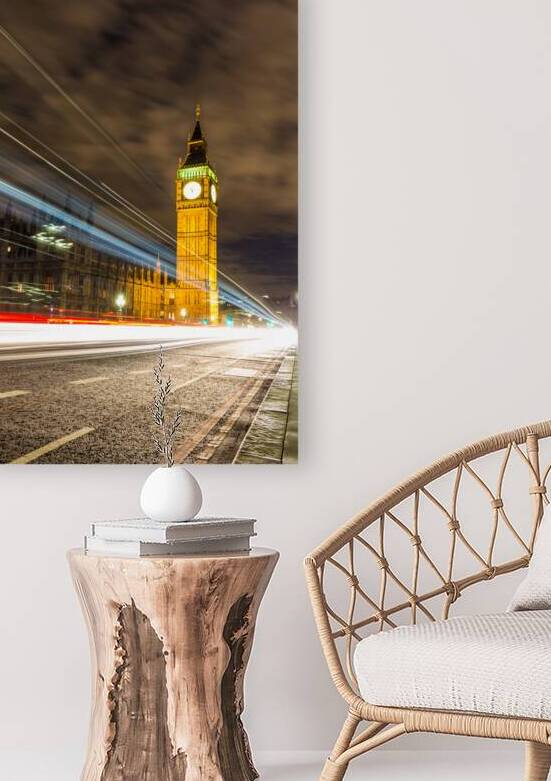 Big Ben and traces of cars on westminster bridge at night by Maksim Zabarovskii
