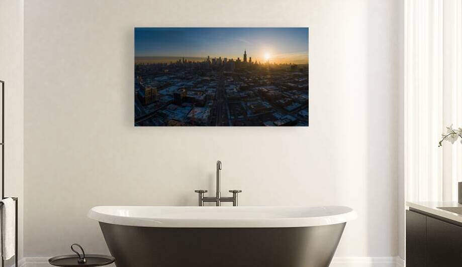 Urban Cityscape of Chicago at Sunrise in Frosty Winter Morning.  by Maksim Zabarovskii
