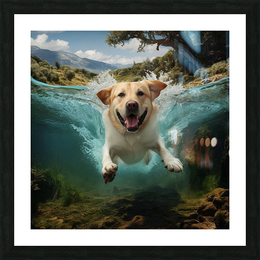 un labrador retriever enthousiaste plonge  Picture Frame print