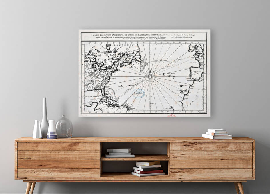 North Atlantic Map - Canada - United States - Mexico - Europe - Africa - Travels Of Father Charlevoix - circa 1744 by Canadian Retro
