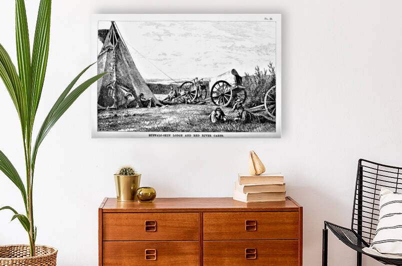 Red River Carts - Southern Saskatchewan - Vintage Drawing - circa 1873 by Canadian Retro