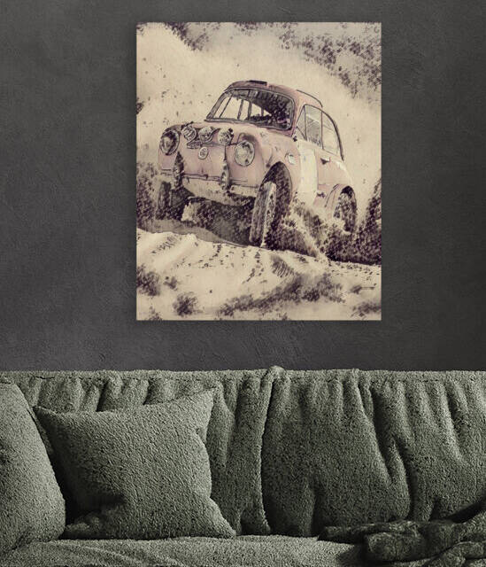 Modern painting of rally car in the desert by Aroness
