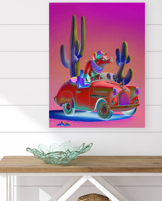 modern pig painting on canvas and metal by Aroness
