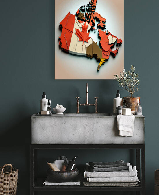 canvas and woodblock print map of canada by Aroness
