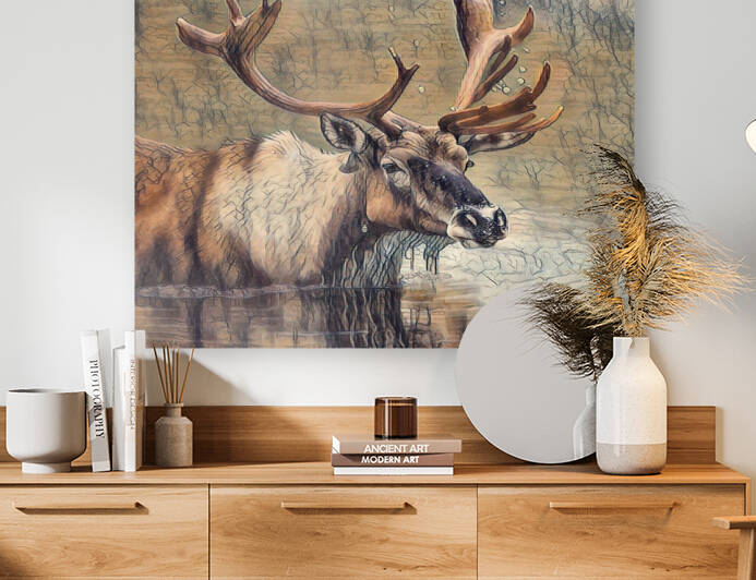 modern painting large Canadian caribou by Aroness