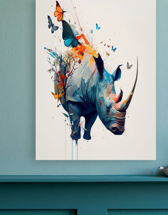 Modern rhinoceros poster printed on Wood or on Ca by Aroness