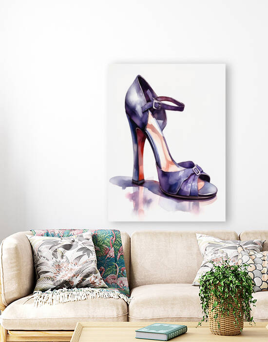 Drawing of woman s shoe on canvas wood and metal. by Aroness