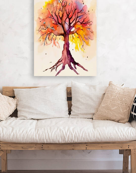 Tree painting on canvas and wood by Aroness