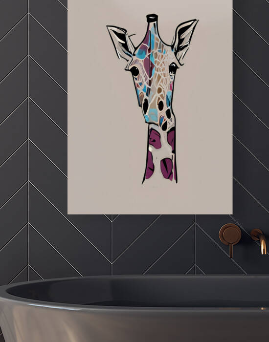 Modern Giraffe Painting on Canvas and Wood by Aroness