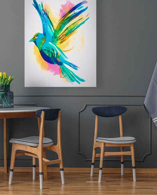 Modern colorful bird painting for living room and by Aroness