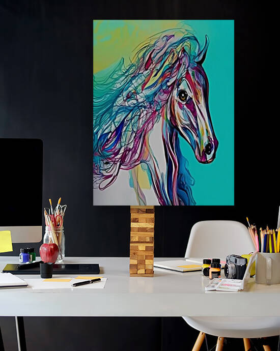 modern colorful horse painting for living room or by Aroness
