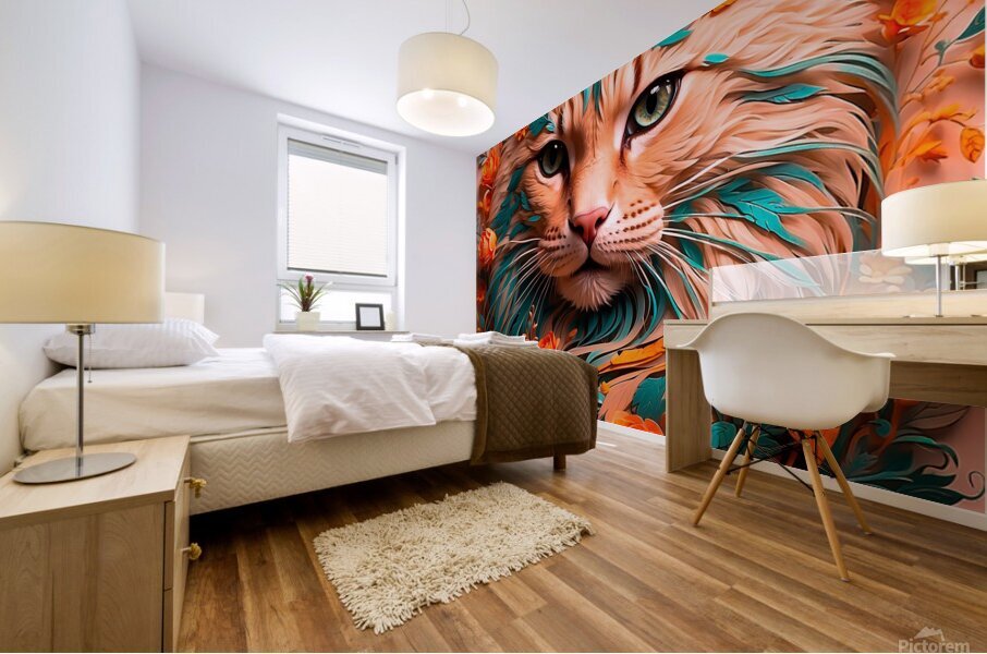 cat painted with beautiful attractive colors Mural print