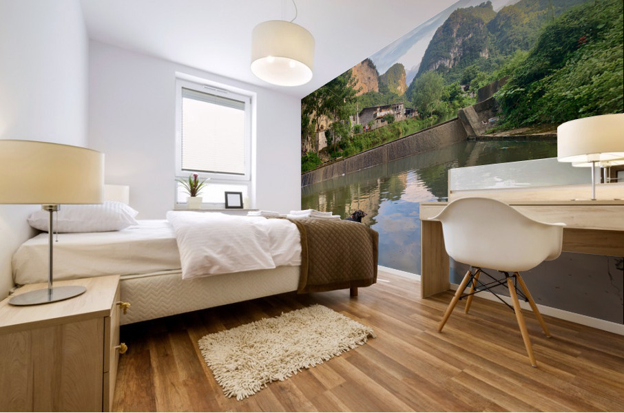 Water Buffalo Bathing Mural print