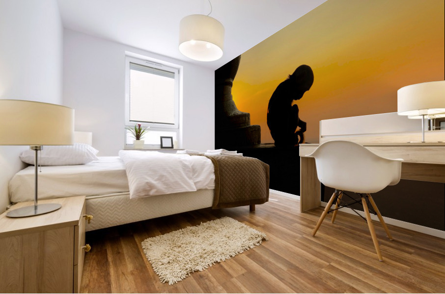 Meditative Monkey at Sunset Mural print