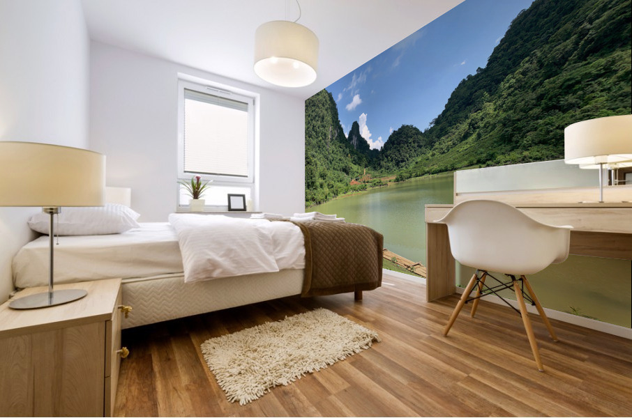 Bamboo Raft in the Mountains Mural print