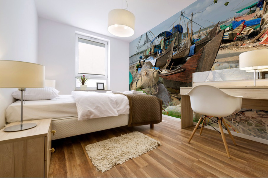 Fishing Boats on the Beach Mural print