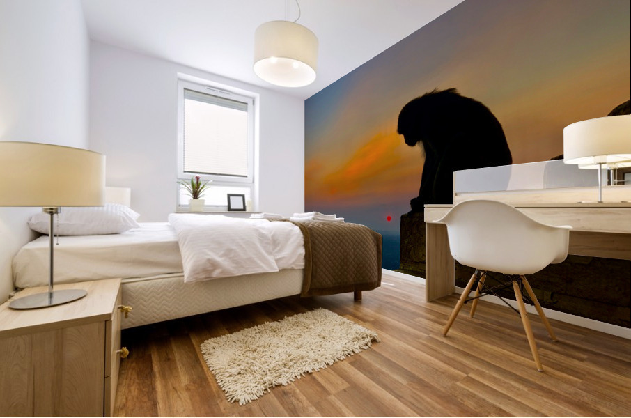 Thinking Monkey at Sunset Mural print