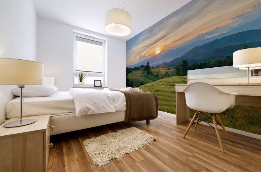 Sunset Over the Rice Fields 2 Mural print