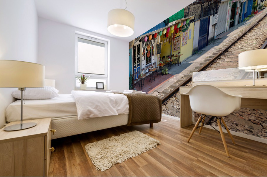 Coffee Shops by the Railroad Mural print