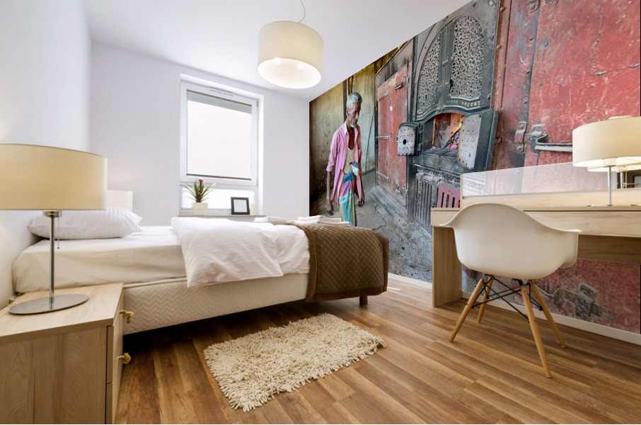 Man Fuelling Up the Fire Mural print