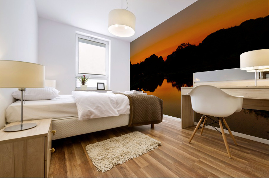 Orange Reflections over the Lake Mural print