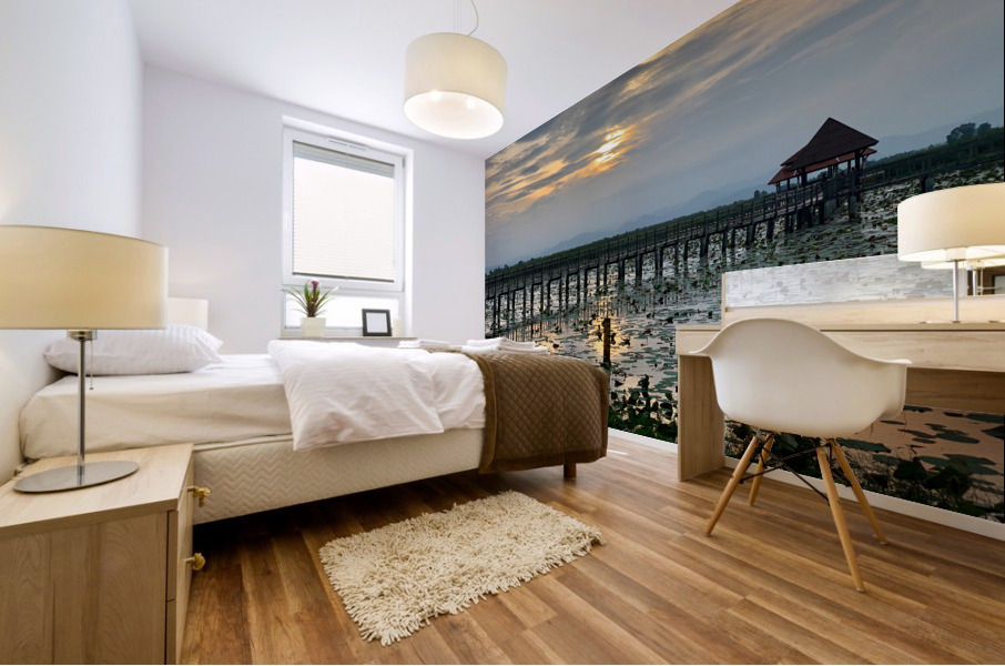 Amazing Walkway on the Lake at Sunset 2 Mural print