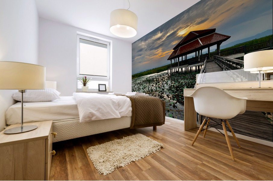 Gazebo on the Lake at Sunset Mural print