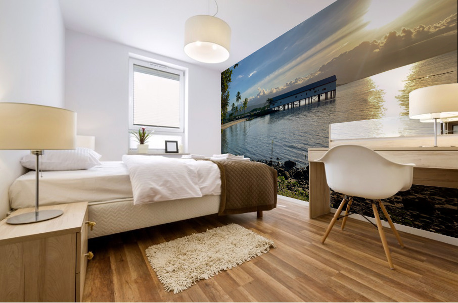 Long House on the Water at Sunset Mural print